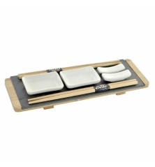 Set per Sushi DKD Home Decor Marrone Nero Naturale Bambù Lavagna 30 x 10 x 3,5 cm (9 Pezzi) (30 x 10 x 3,5 cm)