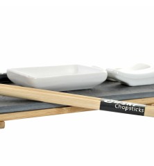 Set per Sushi DKD Home Decor Marrone Nero Naturale Bambù Lavagna 30 x 10 x 3,5 cm (9 Pezzi) (30 x 10 x 3,5 cm)