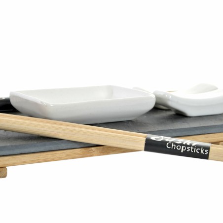 Set per Sushi DKD Home Decor Marrone Nero Naturale Bambù Lavagna 30 x 10 x 3,5 cm (9 Pezzi) (30 x 10 x 3,5 cm)