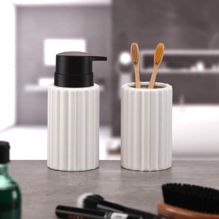 Dispenser di Sapone Versa Bianco Ceramica Bambù