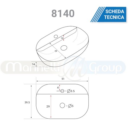 Lavabo da appoggio ovale Apollon con foro mix