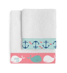 Set di asciugamani HappyFriday Moshi Moshi Whale Multicolore 2 Pezzi