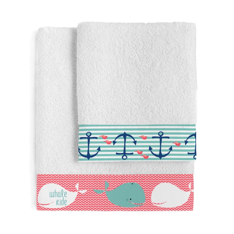 Set di asciugamani HappyFriday Moshi Moshi Whale Multicolore 2 Pezzi