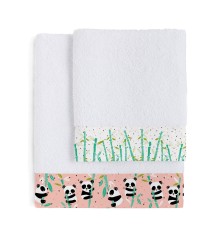 Set di asciugamani HappyFriday Moshi Moshi Panda Garden Rosa 2 Pezzi