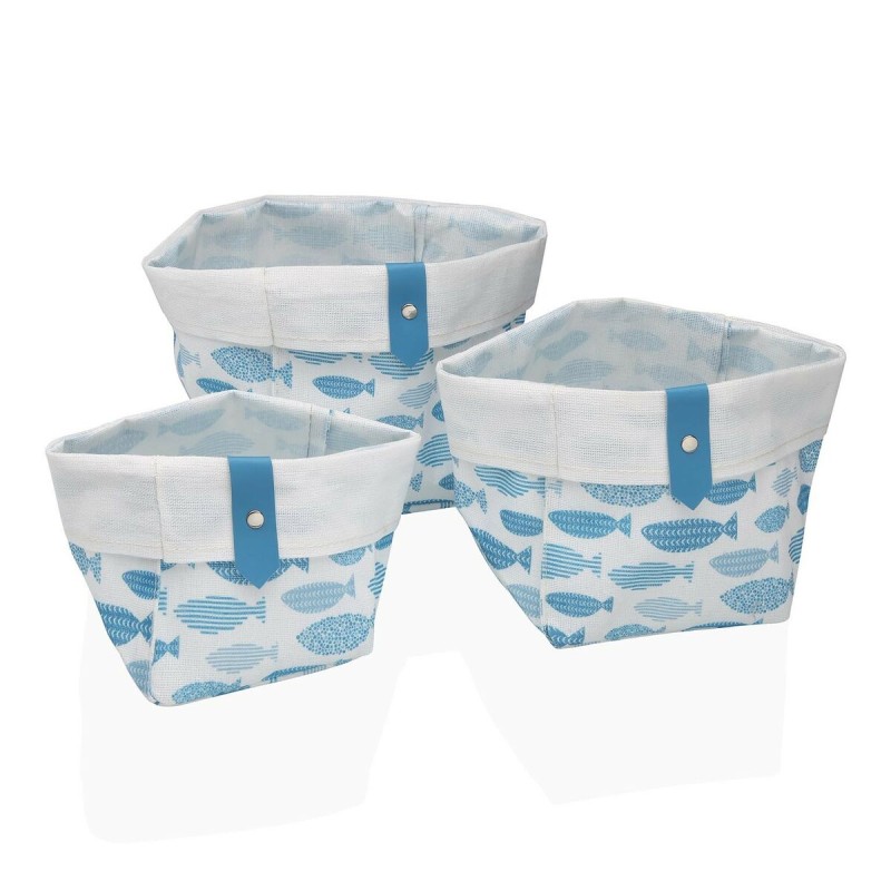 Set di Cestini Versa Aqua Tessile 14 x 14 x 14 cm