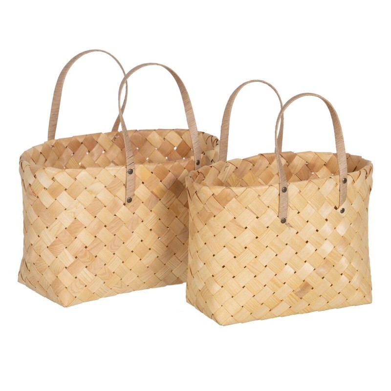 Set di Cestini Naturale Legno 50 x 22 x 28 cm (2 Unità)