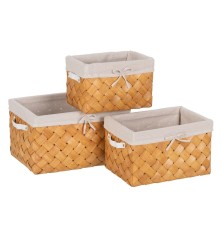 Set di Cestini Naturale Legno Tessuto 39,5 x 30 x 24 cm (3 Unità)