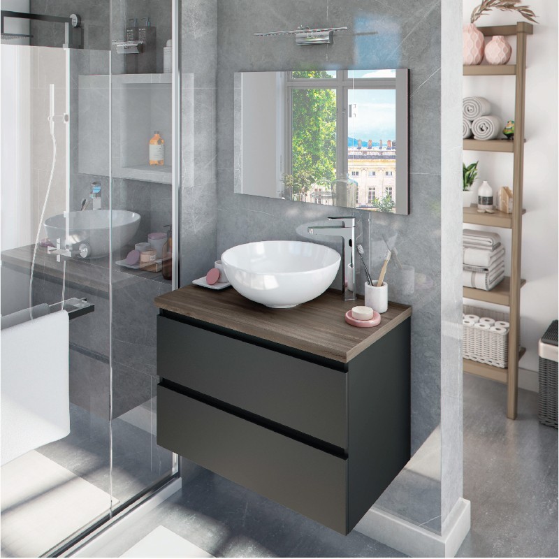 Mobile Bagno 80cm sospeso con bacinella grigio