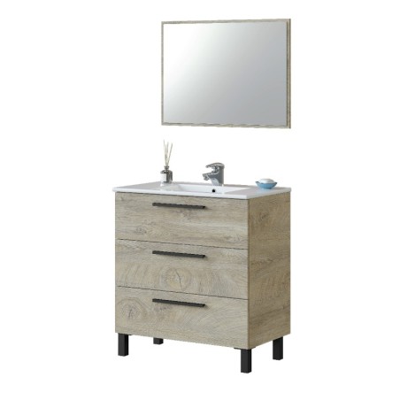 Mobile Bagno a terra 3 cassetti specchio e lavabo 80cm