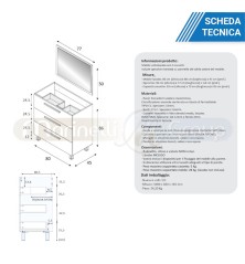 Mobile Bagno a terra 3 cassetti specchio e lavabo 80cm