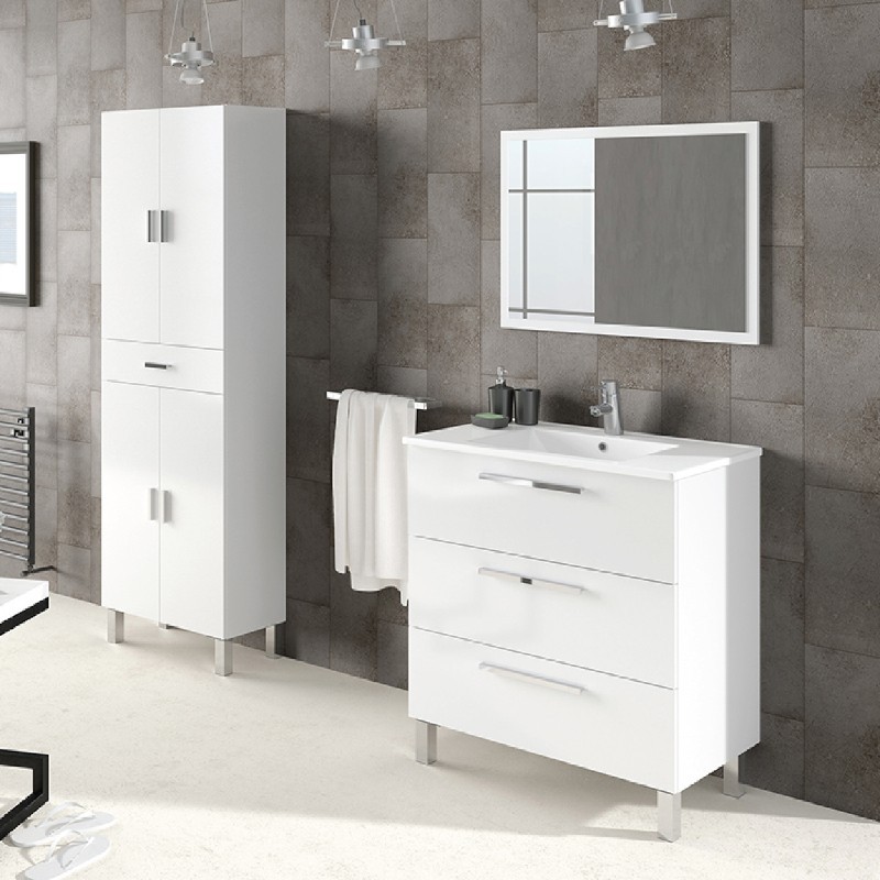 Composizione Bagno a terra con colonna armadio 80cm