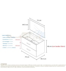 Mobile Bagno Lindas con lavabo e specchio 2 modelli 80cm