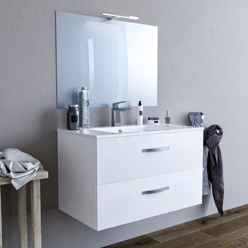 Mobile Bagno Lindas con lavabo e specchio 2 modelli 80cm