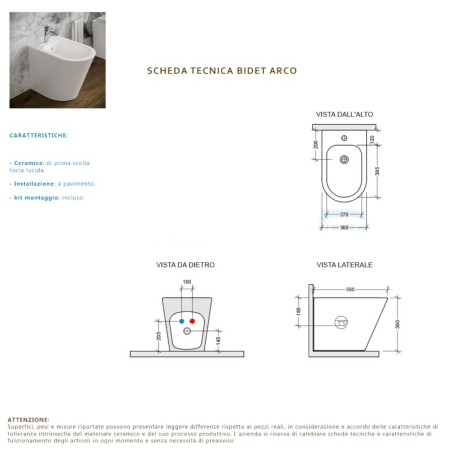 Set Wc e Bidet Arch a terra filomuro in ceramica