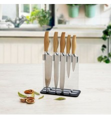 Set di Coltelli da Cucina con Supporto Quid Baobab (5 pcs) Marrone Metallo