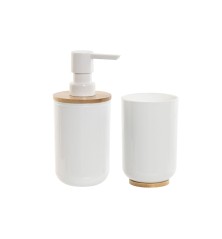 Set da Bagno Home ESPRIT Bianco Naturale Bambù polistirene 7 x 7 x 16 cm