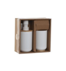 Set da Bagno Home ESPRIT Bianco Naturale Bambù polistirene 7 x 7 x 16 cm