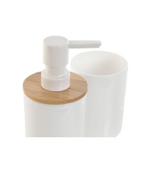 Set da Bagno Home ESPRIT Bianco Naturale Bambù polistirene 7 x 7 x 16 cm