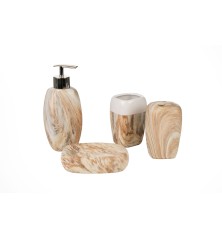 Set da Bagno Romimex Bianco Beige Ceramica 12 x 34 x 12 cm 4 Pezzi