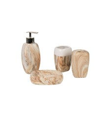 Set da Bagno Romimex Bianco Beige Ceramica 12 x 34 x 12 cm 4 Pezzi