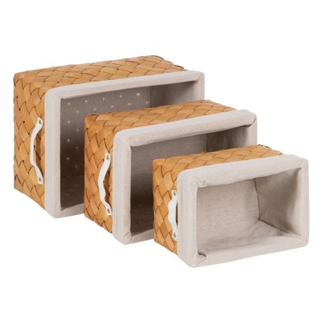 Set di Cestini Naturale Legno Tessuto 39,5 x 30 x 24 cm (3 Unità)